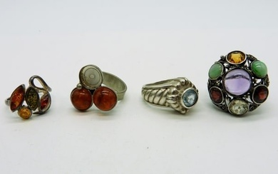 (4) Sterling Rings with Amber & More