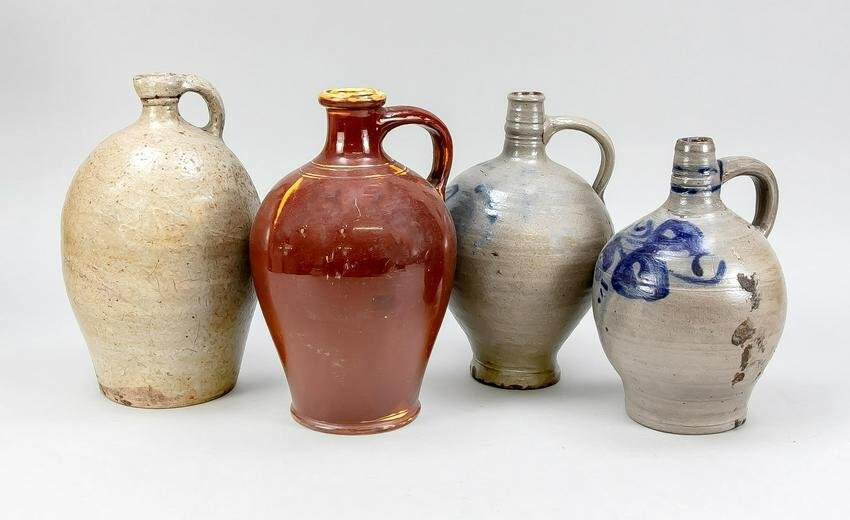 4 stoneware oil bottles, 19th
