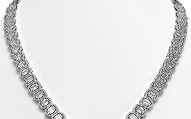 47.12 ctw Emerald Cut Diamond Micro Pave Necklace 18K White Gold