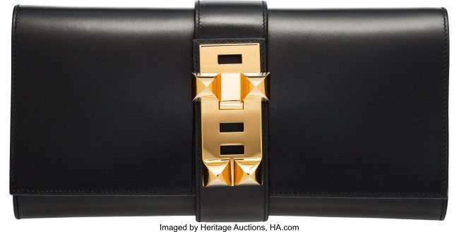 58096: Hermès 29cm Black Calf Box Leather Medor