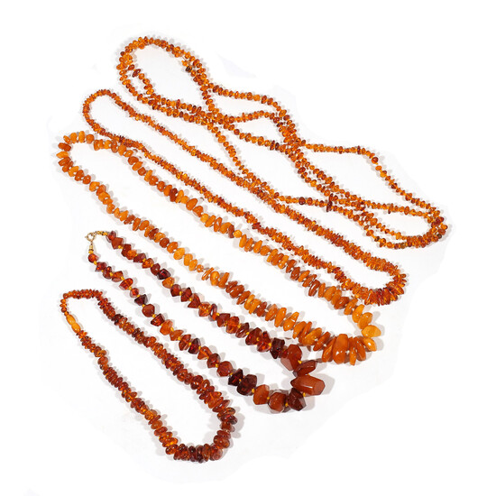 (5pc) MISC. AMBER NECKLACES