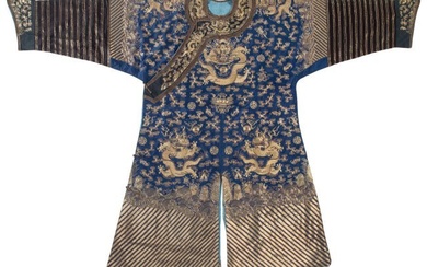 78096: A Chinese Embroidered Silk Blue-Ground 'Dragon'