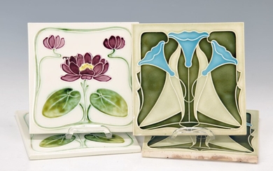 8 Art Nouveau tiles, German, around 1900-02,...