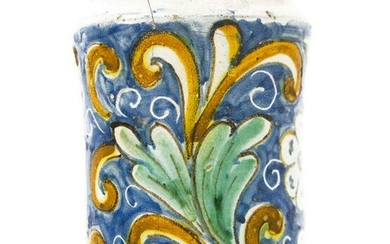 Cylinder in Caltagirone majolica, 18th century. Blue