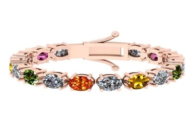 8.50 Ctw VS/SI1 Multi Stone Sapphire And Diamond 14K Rose Gold Bracelet