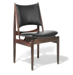 884/896: Finn Juhl: "The Egyptian Chair". A Brazilian rosewood chair. Seat and back upholstered with black leather.