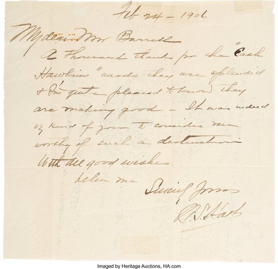 89996: William S. Hart Autograph Letter Signed, Dated 1