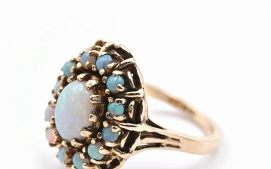 14k Yellow Gold Opal Cluster Ring