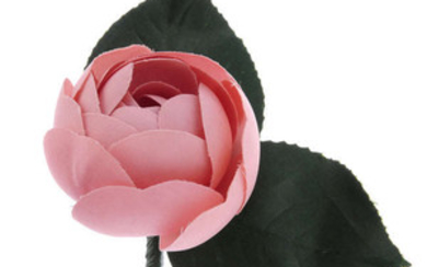 CHANEL- a pink camellia fabric flower brooch. View more details