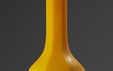 A Chinese yellow glass octagonal bottle vase