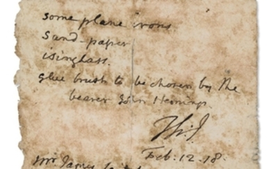 JEFFERSON, Thomas (1743-1826). Autograph note signed (''Th: J'') to James Leitch, 12 February 1818.