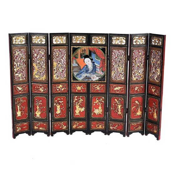 Chinese Gilt and Lacquer Painted Folding Screen