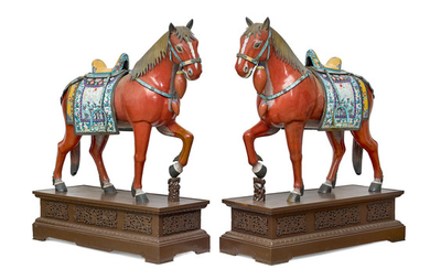 A Very Large Pair of Chinese Cloisonné Horses
