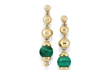 A 18K two-color gold,diamond and malachite pendant earrings, Recarlo