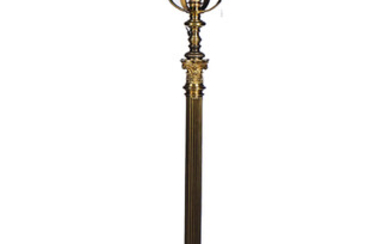 A BRASS HEIGHT-ADJUSTABLE STANDARD LAMP