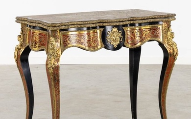 A 'Boulle inlay' card playing table mounted with gilt bronze, Napoleon 3, 19th C. (L:45 x W:87 x