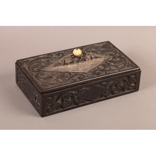 A CHINESE HARDWOOD RECTANGULAR BOX AND COVER, the detachable...