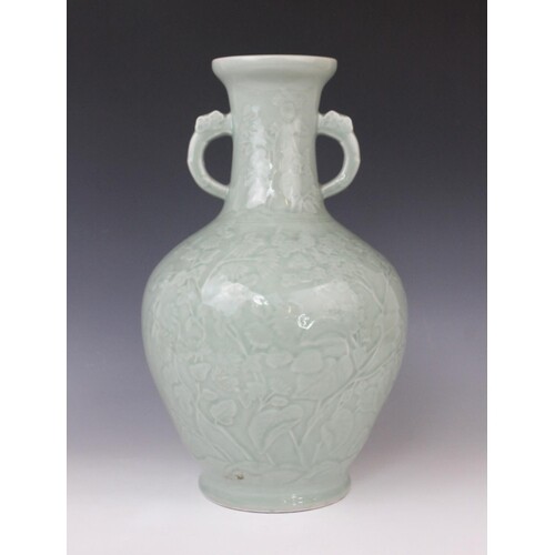 A Chinese Longquan celadon glazed vase, 20th century, the ar...