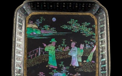 A Chinese black lacquer with mother-of-pearl inlay square dish, early Qing dynasty
