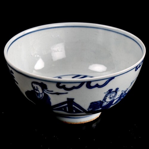 A Chinese blue and white porcelain rice bowl, 6 character ma...