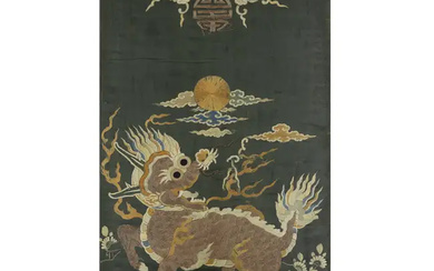 A Chinese embroidered black silk 'qilin' panel Late Ming/early Qing dynasty, 17th...