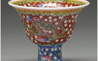 A Chinese famille rose stem cup, 19th c or later, the bell s...