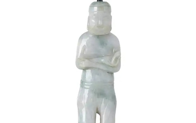 A Chinese jadeite figure Late Qing/Republic period The bearded figure wearing a...