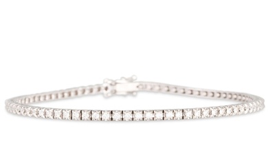 A DIAMOND LINE BRACELET, mounted in 18ct white gold. Togethe...