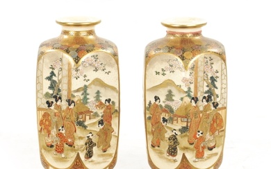 A FINE PAIR OF JAPANESE MEIJI PERIOD SATSUMA CABINET VASES o...