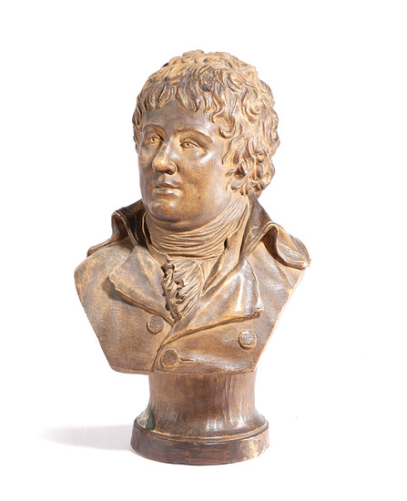 A FRENCH PATINATED PLASTER BUST OF A GENTLEMAN