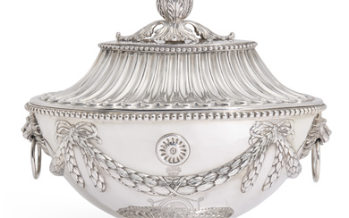 A GEORGE III SILVER SOUP TUREEN AND COVER MARK OF...