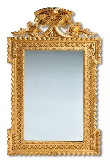 A GILTWOOD WALL MIRROR IN MID 18TH CENTURY STYLE, LATE 19TH/EARLY 20TH CENTURY