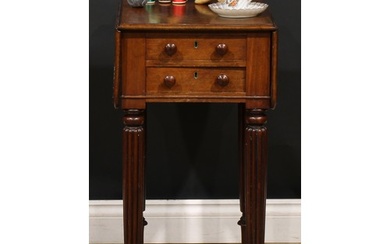 A George IV mahogany work table, rounded rectangular top wit...