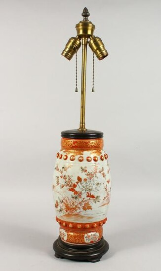 A JAPANESE IMARI-STYLE PORCELAIN LAMP. 14ins high to