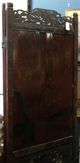 A Japanese lacquer and carved wood two panel screen