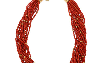 A Julian Lovato 14k gold and coral multi-strand necklace