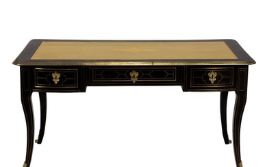 A Napoleon III brass inlaid bureau plat circa 1870