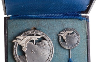 A Naval Blockade Runner's Badge with half-miniature in award case