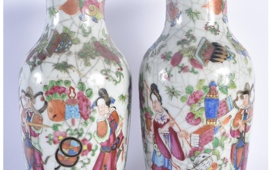 A PAIR OF 19TH CENTURY CHINESE CRACKLE GLAZED FAMILLE ROSE V...