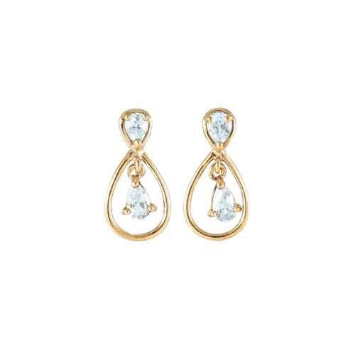 A PAIR OF AQUAMARINE DROP EARRINGS, mounted in gold