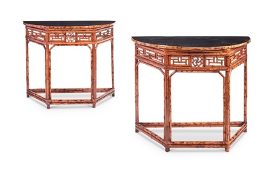 A PAIR OF CHINESE EXPORT BAMBOO DEMI-LUNE SIDE TABLES, FIRST HALF 20TH CENTURY