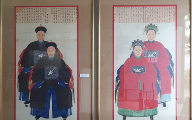 A PAIR OF LARGE AND RARE CHINESE ANCESTOR PORTRAITS