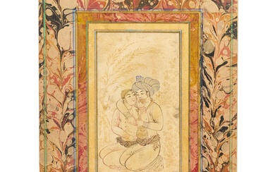 A PORTRAIT OF TWO SEATED LOVERS, QAJAR, 19TH CENTURY