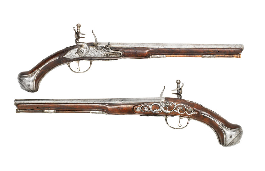 A Pair Of French 25-Bore Flintlock Holster Pistols, By Bertin A Bergerac, Circa 1700