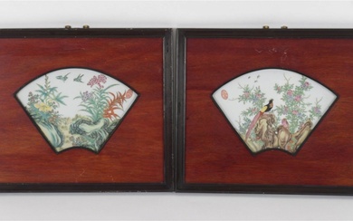 A Pair of Chinese Porcelain Fan Shaped Plaques