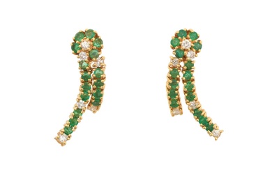 A Pair of Emerald and Diamond Drop Earrings a cluster...