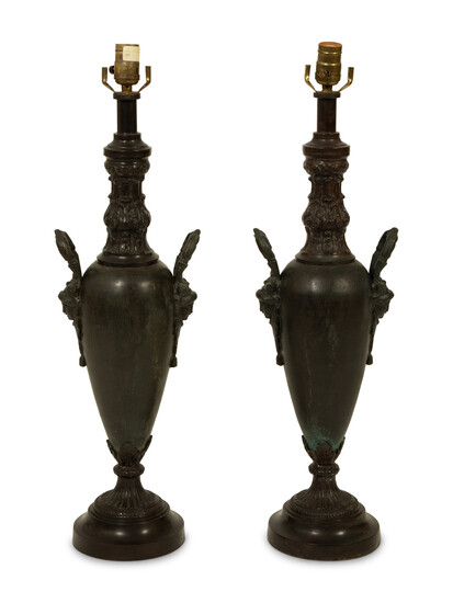 A Pair of French Empire Style Bronze Urns now Mounted as Table Lamps