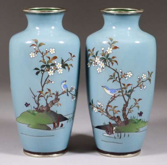 A Pair of Japanese Cloisonne Enamel Baluster-Shaped Vases, Meiji...