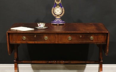 A Regency Revival mahogany sofa table, crossbanded rounded r...
