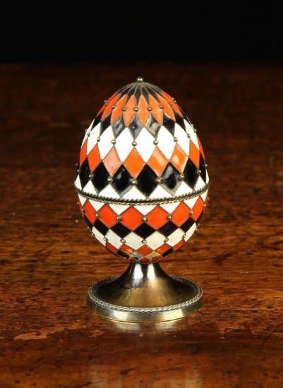 A Russian Silver & Enamel Egg-Shaped Box stamped with hammer & scythe hallmarks, USSR Circa 1930. Th